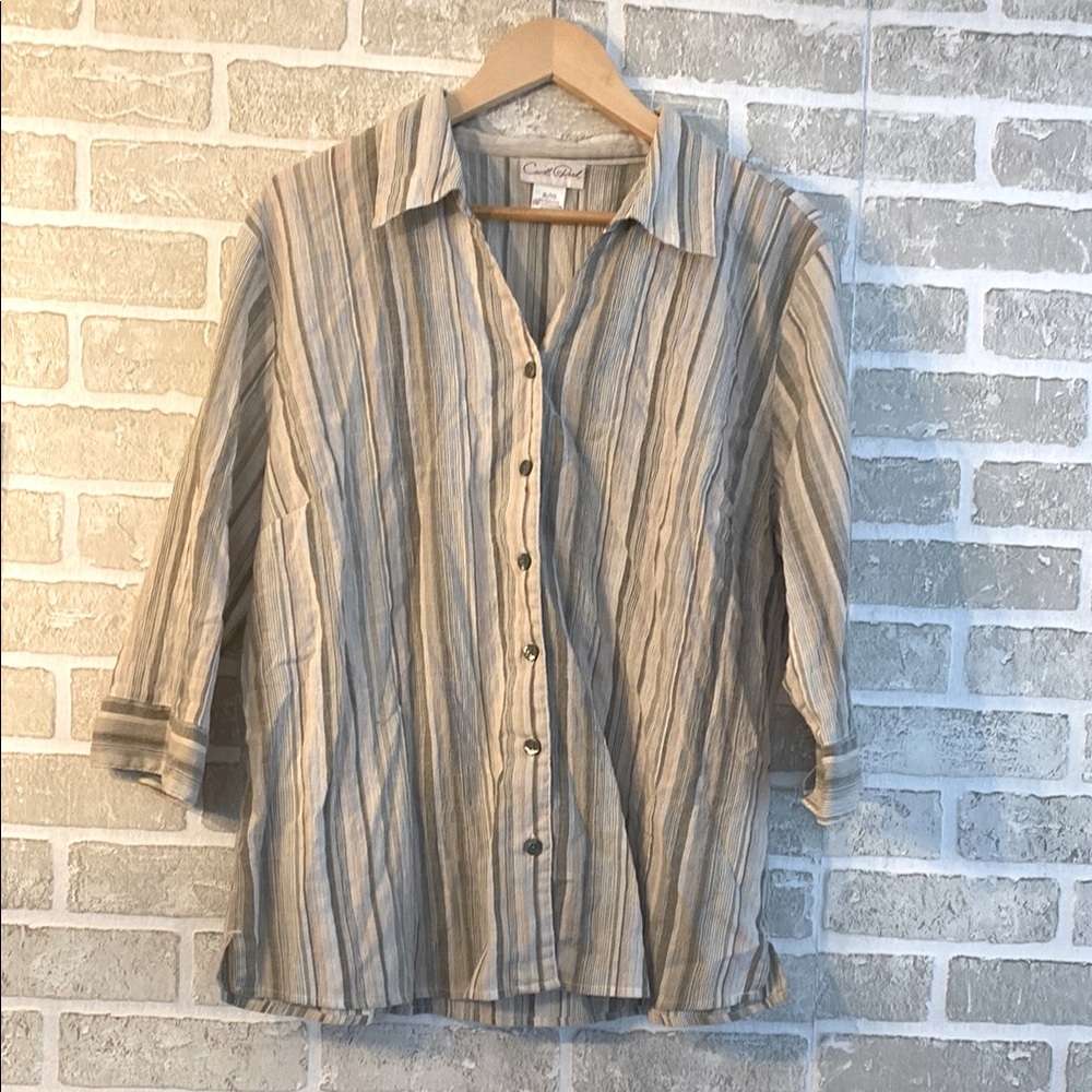 Green Striped Button-Up Shirt